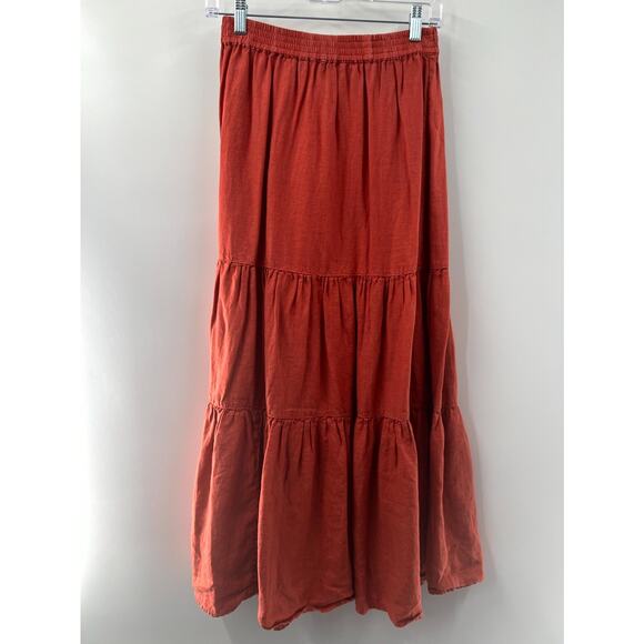 Faherty Women’s Burnt Orange Solid Linen Tiered Elastic Waist Maxi Skirt XS - Picture 1 of 6